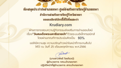 แบบทดสอบวัดความรู้ออนไลน์ เรื่อง "วันสมเด็จพระมหาธีรราชเจ้า" (วันวชิราวุธ) ผ่าน  70% ขึ้นไป จึงจะได้รับเกียรติบัตรและรอรับเกียรติบัตรได้ทาง E-mail โดยห้องสมุดประชาชนอำเภอเทพา