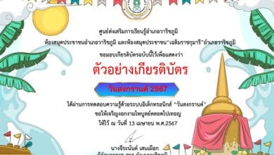 แบบทดสอบออนไลน์ เนื่องใน วันสงกรานต์ ประจำปี 2567 รับเกียรติบัตรโดยห้องสมุดประชาชนอำเภอวาริชภูมิ