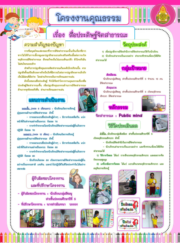 แจกไฟล์ ตัวอย่างเล่มรายงานโครงงานคุณธรรม ไฟล์เวิร์ด Doc โดยครูพรพรรณ มัณฑนา สุมาลี