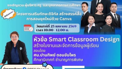 อบรมออนไลน์ฟรี หัวข้อ Smart Classroom Design: สร้างใบงานและจัดการข้อมูลผู้เรียนอย่างมืออาชีพ 25 เมษายน 2569 รับเกียรติบัตรจาก สพฐ